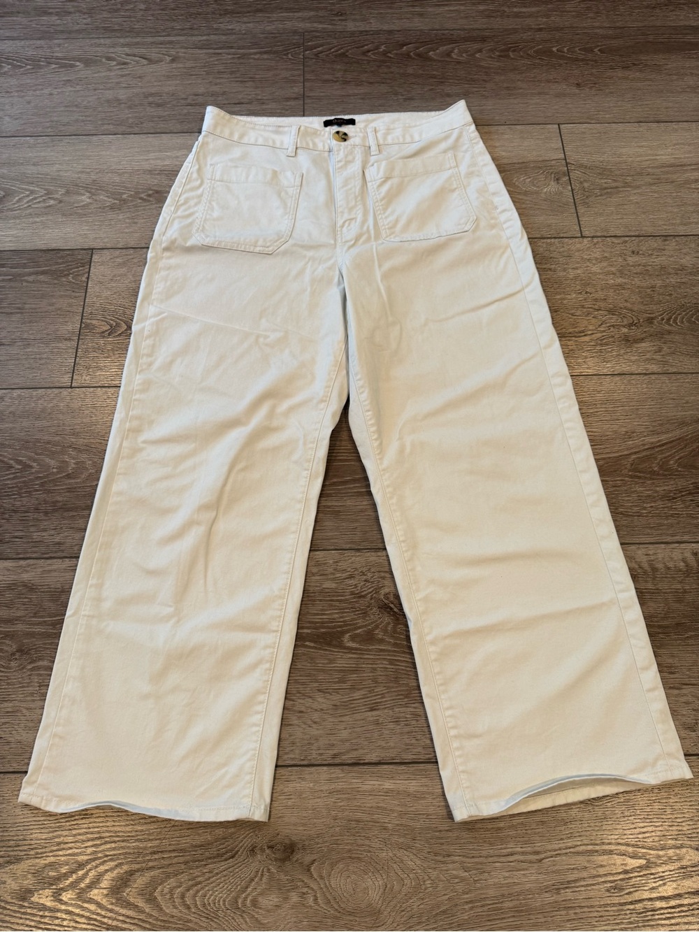 Quince Organic Stretch Cotton Chino Cropped Wide Leg Pants, Size 12, Frost Color - Picture 3 of 9